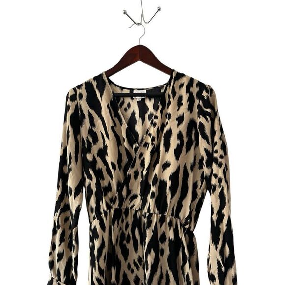 Parker Silk Leopard Print Long Sleeve A-Line Mini Dress Brown Tan Size Small - Picture 2 of 7